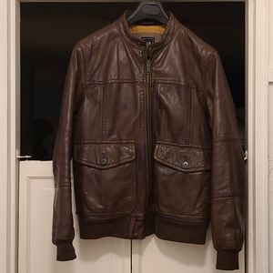 Dark Brown Leather Flight Jacket by Gap. Medium